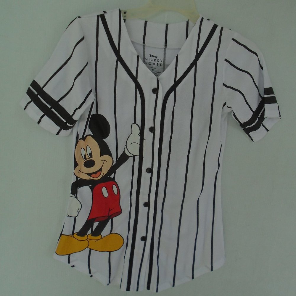 Disney Mickey Mouse Striped Button-Up Jersey - White, Black, Red, Yellow
